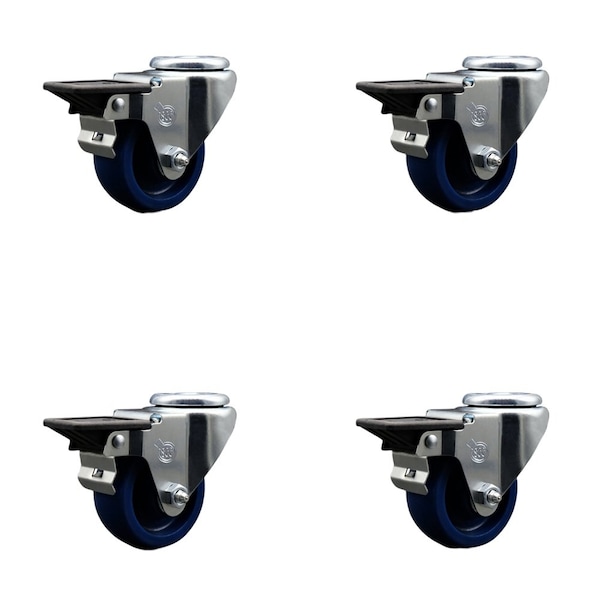 3'' Solid Poly Wheel Swivel Bolt Hole Caster Set with Posi Lock Brakes, 4PK